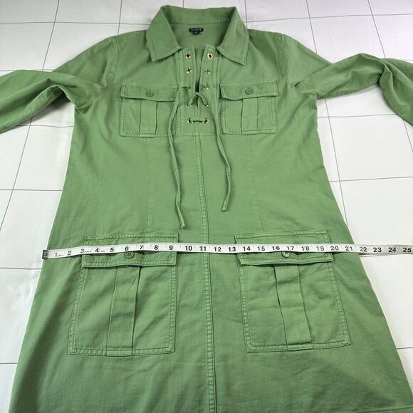 J. Crew Dress Womens Medium Green Harbor Drapey Cotton Lace Up Utility Collared - Picture 10 of 11